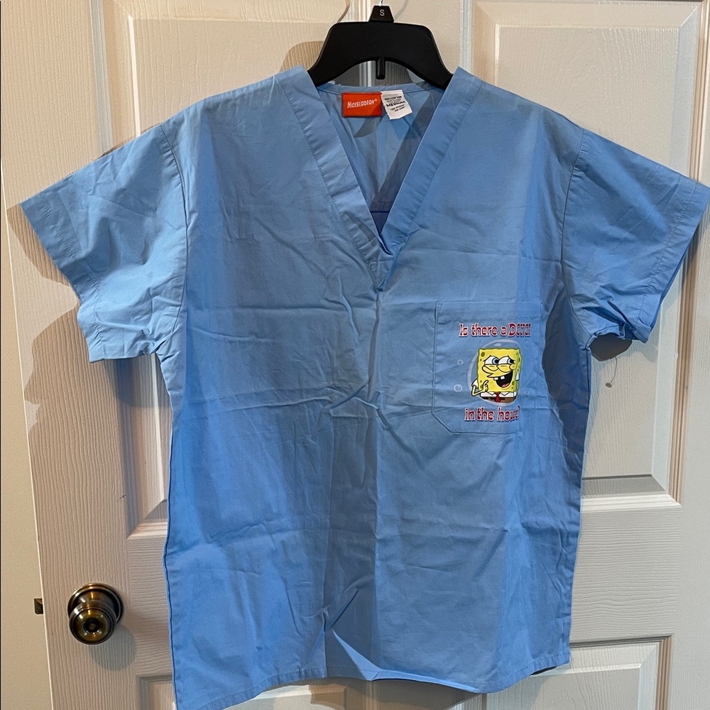 Blue Mens Scrub set shirt & pants set size M with SpongeBob